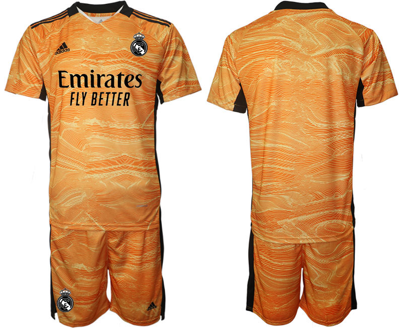 Men 2021-2022 Club Real Madrid orange yellow goalkeeper blank Soccer Jersey